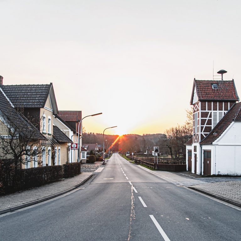 Asphalt Road Town Sunset Rural Landscape